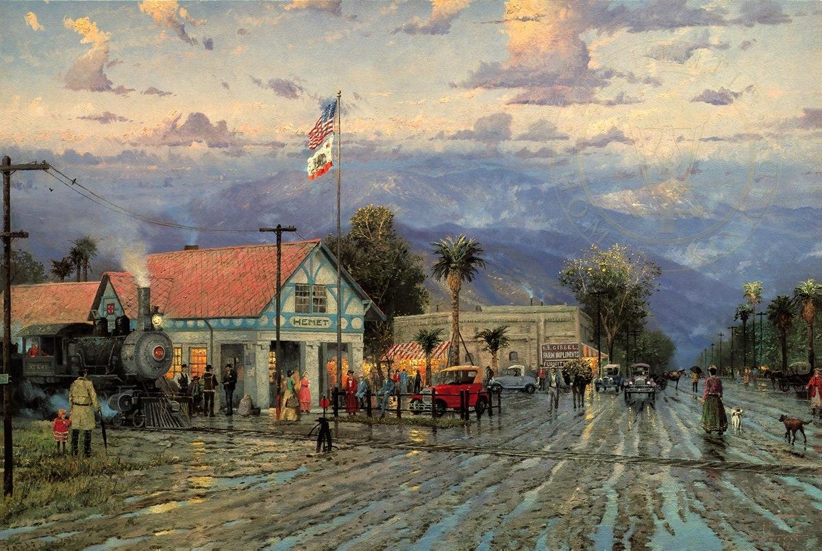 Hemet 1915 Florida Avenue au crépuscule Thomas Kinkade Peintures à l'huile